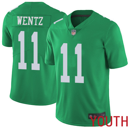 Youth Philadelphia Eagles #11 Carson Wentz Limited Green Rush Vapor Untouchable NFL Jersey Football->youth nfl jersey->Youth Jersey